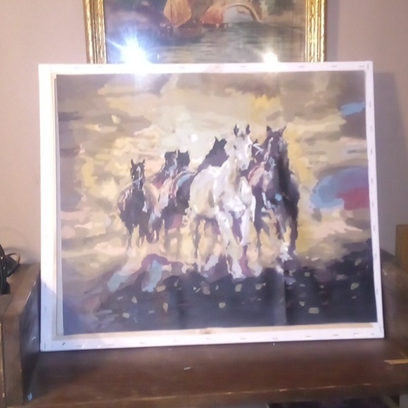 Hand Painted Running Horses On Canvas No Frame - 16"X20" - Picture 2 of 4